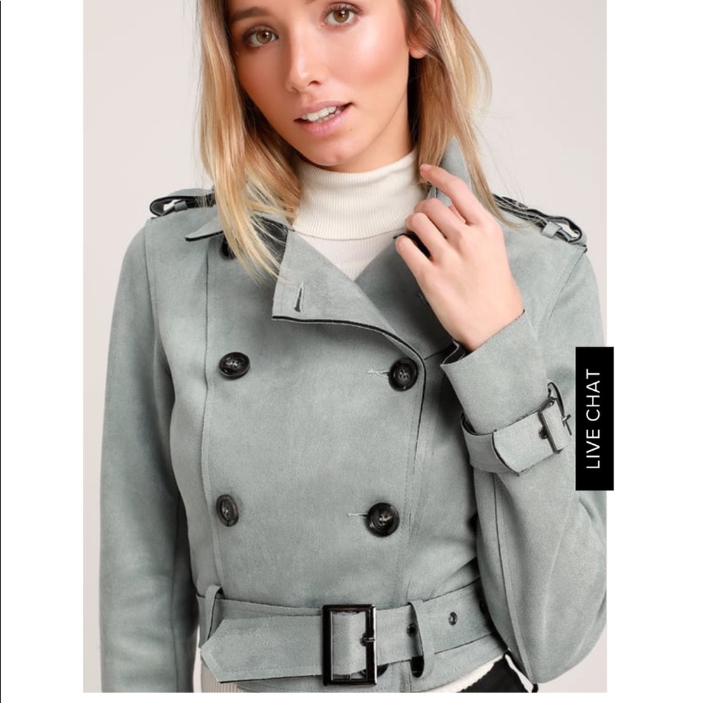 Like new slate suede moto trench coat / jacket - Picture 2 of 8